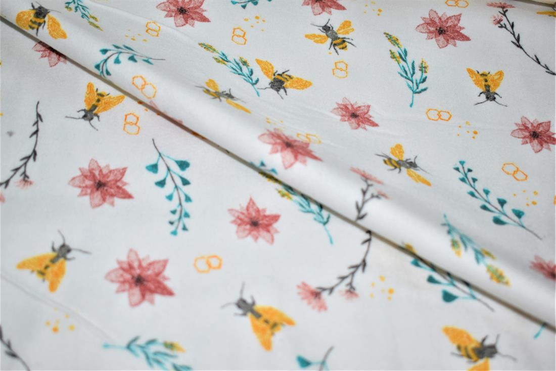 White Soft Brushed Flannel 100% Cotton Printed Fabric