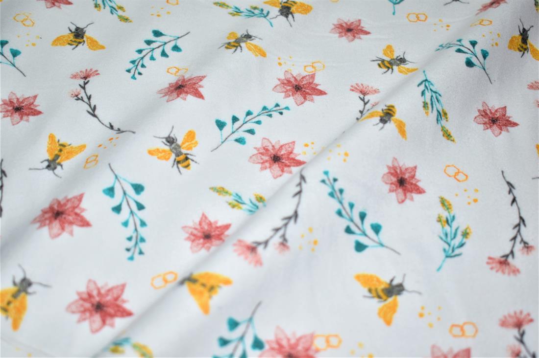White Soft Brushed Flannel 100% Cotton Printed Fabric
