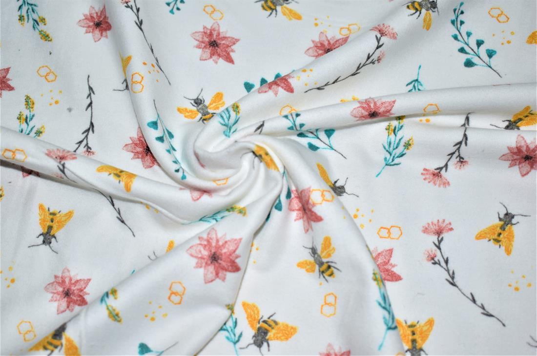 White Soft Brushed Flannel 100% Cotton Printed Fabric