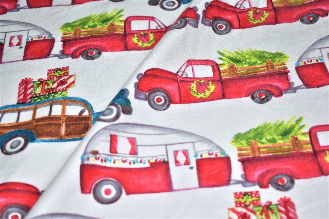 White & Red Brushed Cotton Printed Fabric