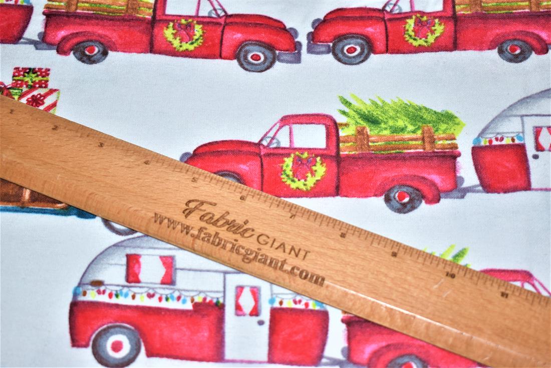 White & Red Brushed Cotton Printed Fabric