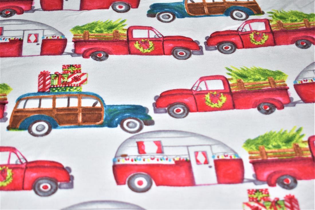 White & Red Brushed Cotton Printed Fabric