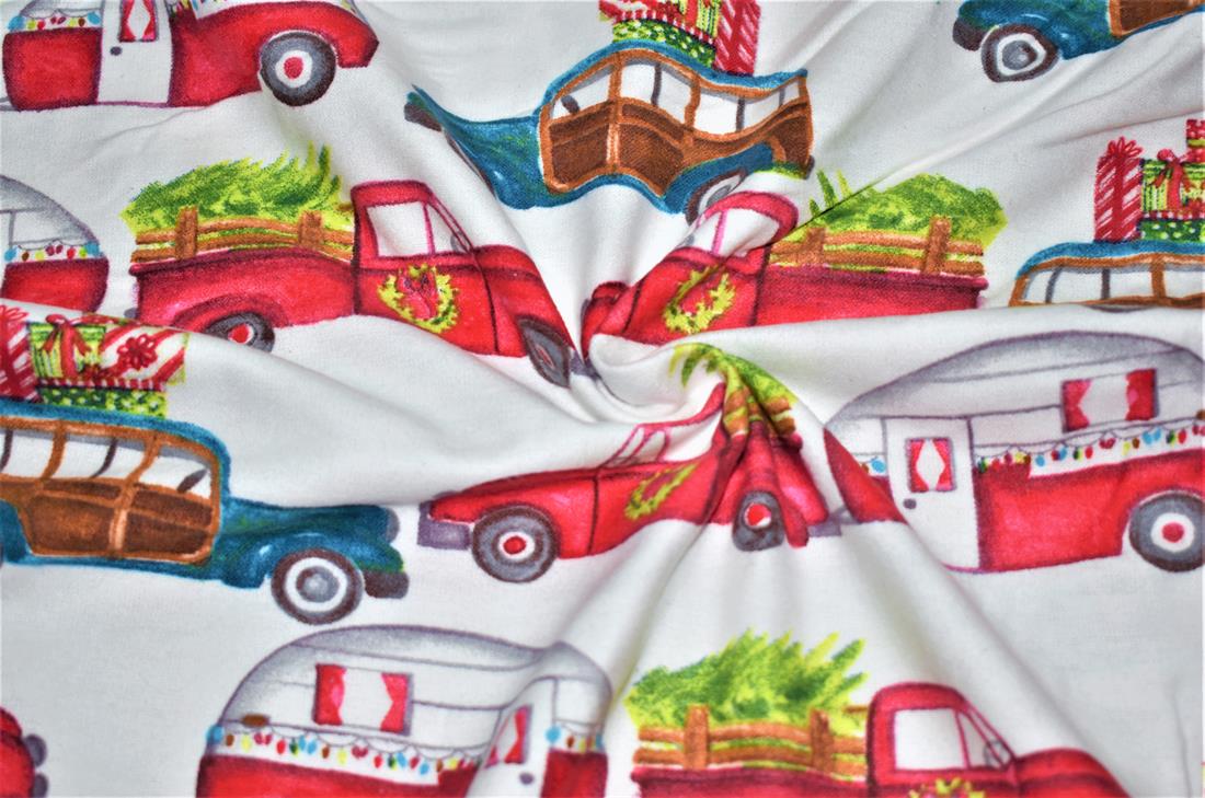 White & Red Brushed Cotton Printed Fabric
