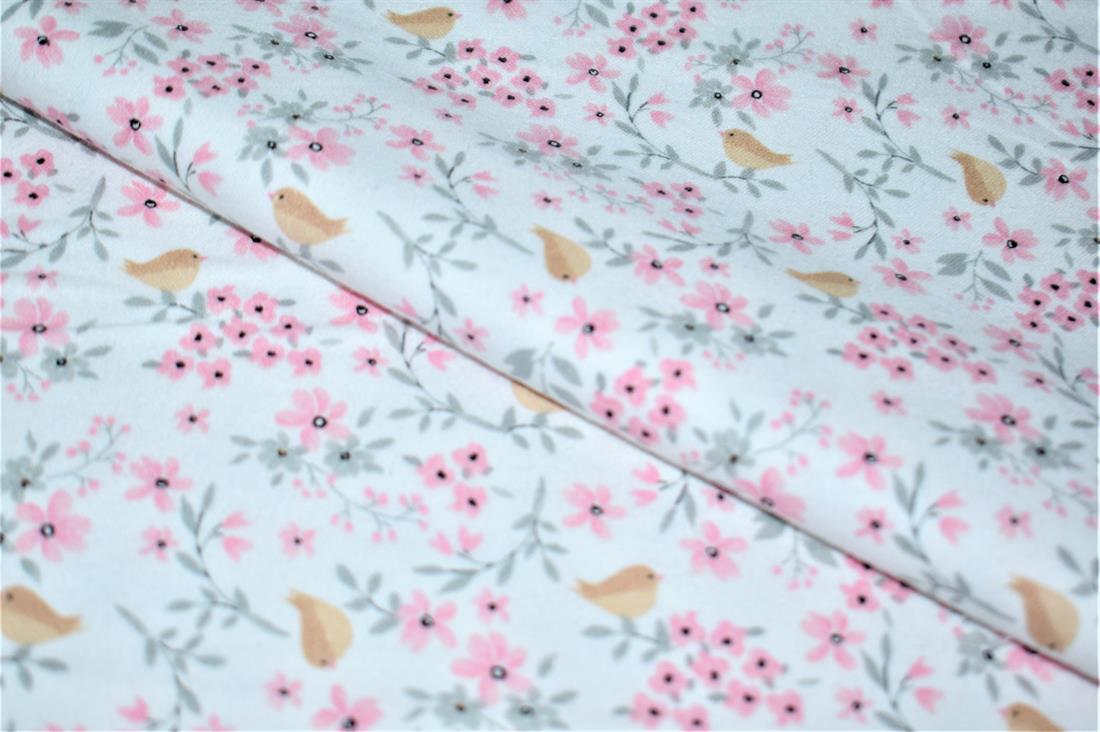 White Robin Birds Printed Brushed Flannel Winceyette 100% Cotton…