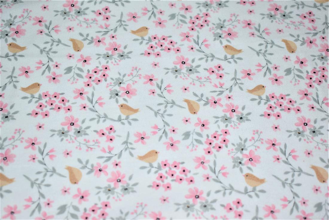 White Robin Birds Printed Brushed Flannel Winceyette 100% Cotton…
