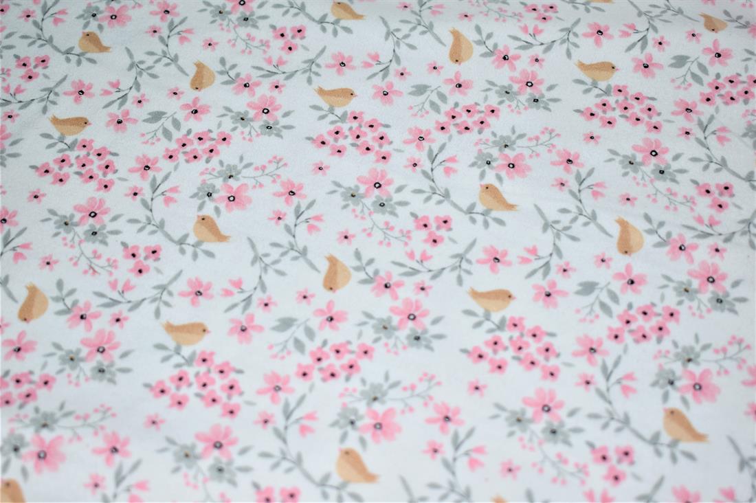 White Robin Birds Printed Brushed Flannel Winceyette 100% Cotton…