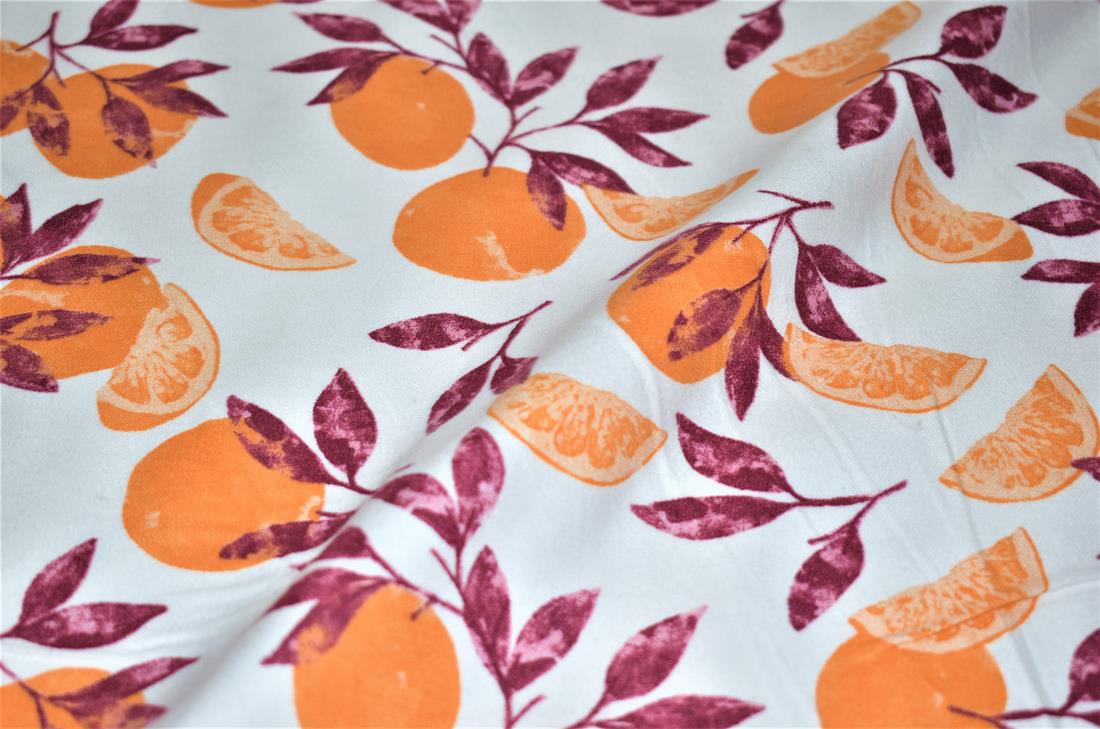 White & Orange Soft Brushed Flannel 100% Cotton, Fabric
