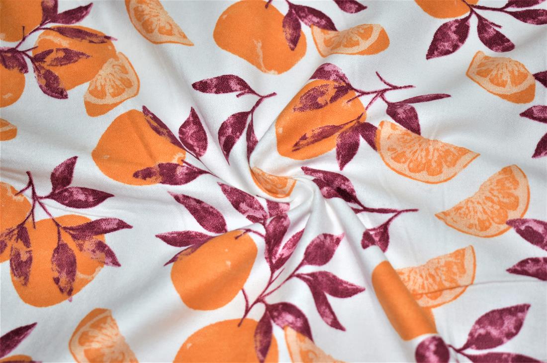 White & Orange Soft Brushed Flannel 100% Cotton, Fabric