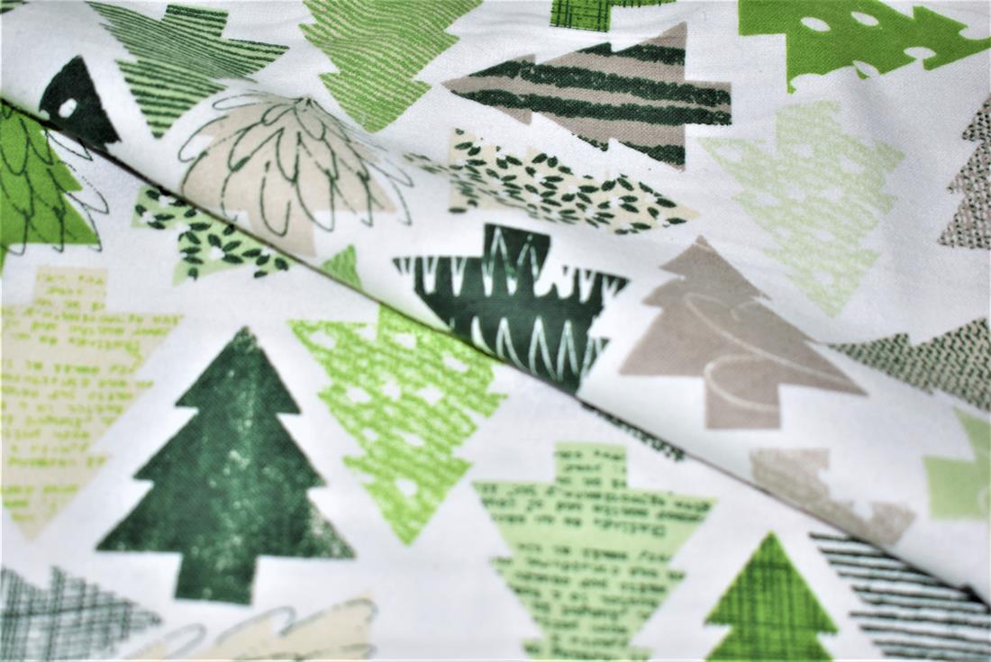 White & Green Soft Brushed Flannel Winceyette Christmas100% Cotton…