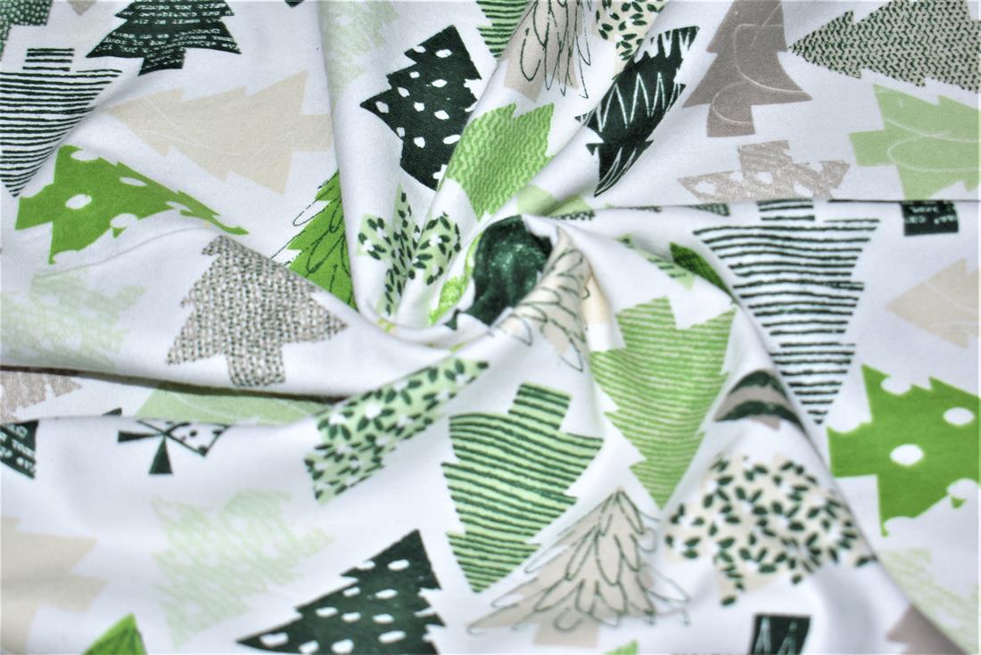 White & Green Soft Brushed Flannel Winceyette Christmas100% Cotton…