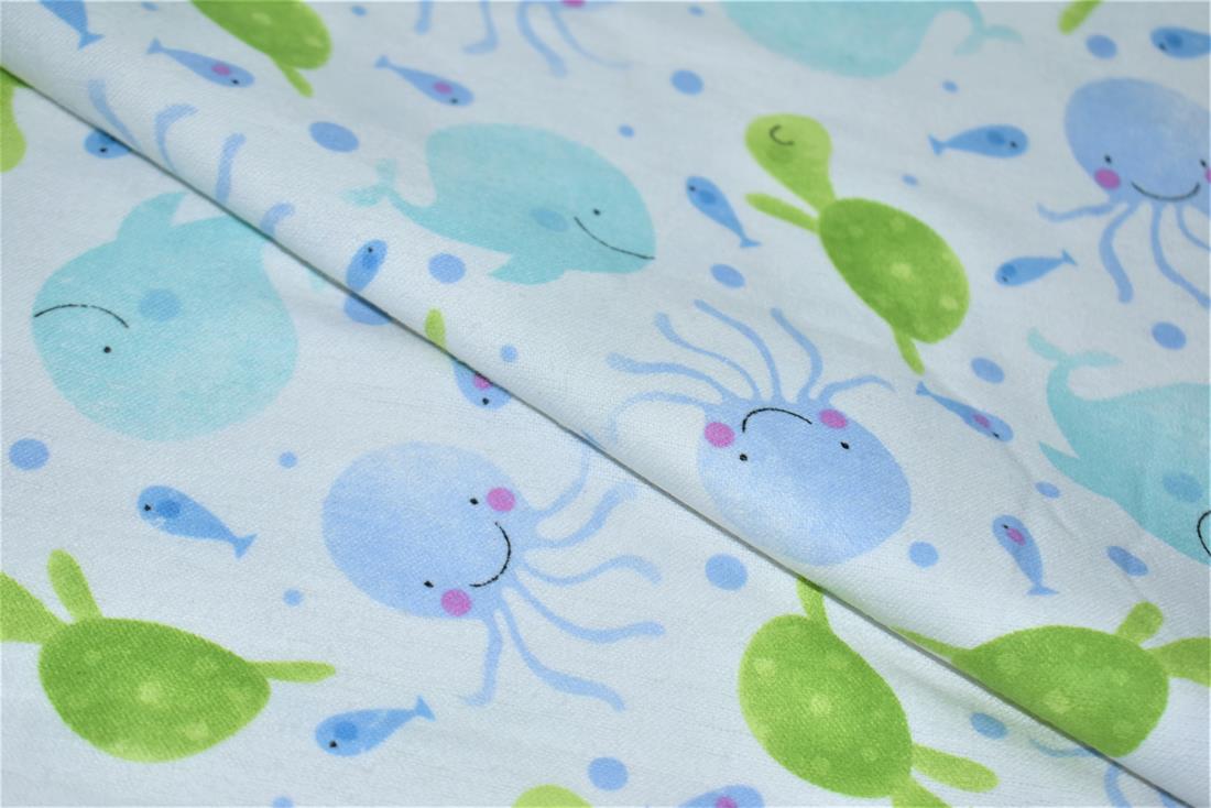 White & Blue Printed Premium 100% Brushed Flannel Cotton Fabric