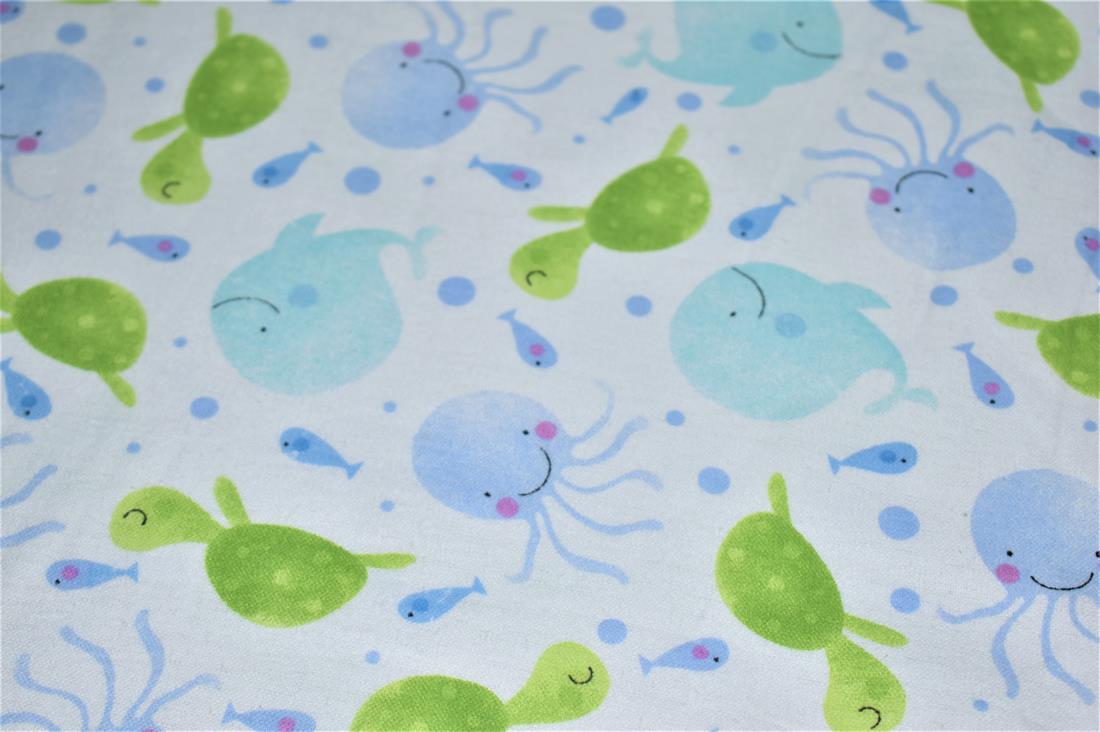 White & Blue Printed Premium 100% Brushed Flannel Cotton Fabric