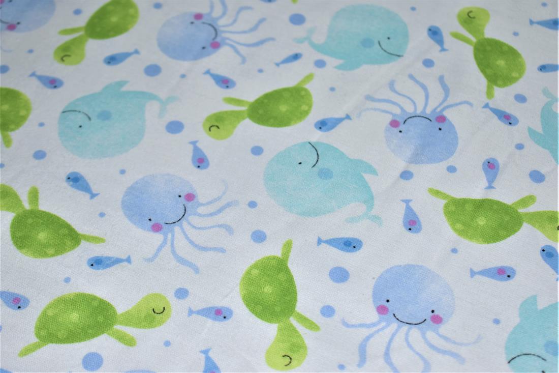 White & Blue Printed Premium 100% Brushed Flannel Cotton Fabric