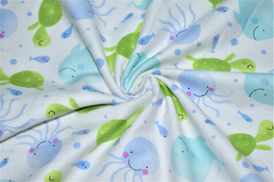 White & Blue Printed Premium 100% Brushed Flannel Cotton Fabric