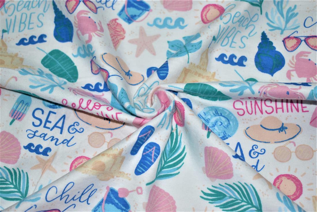 White Printed Premium 100% Brushed Flannel Cotton Fabric