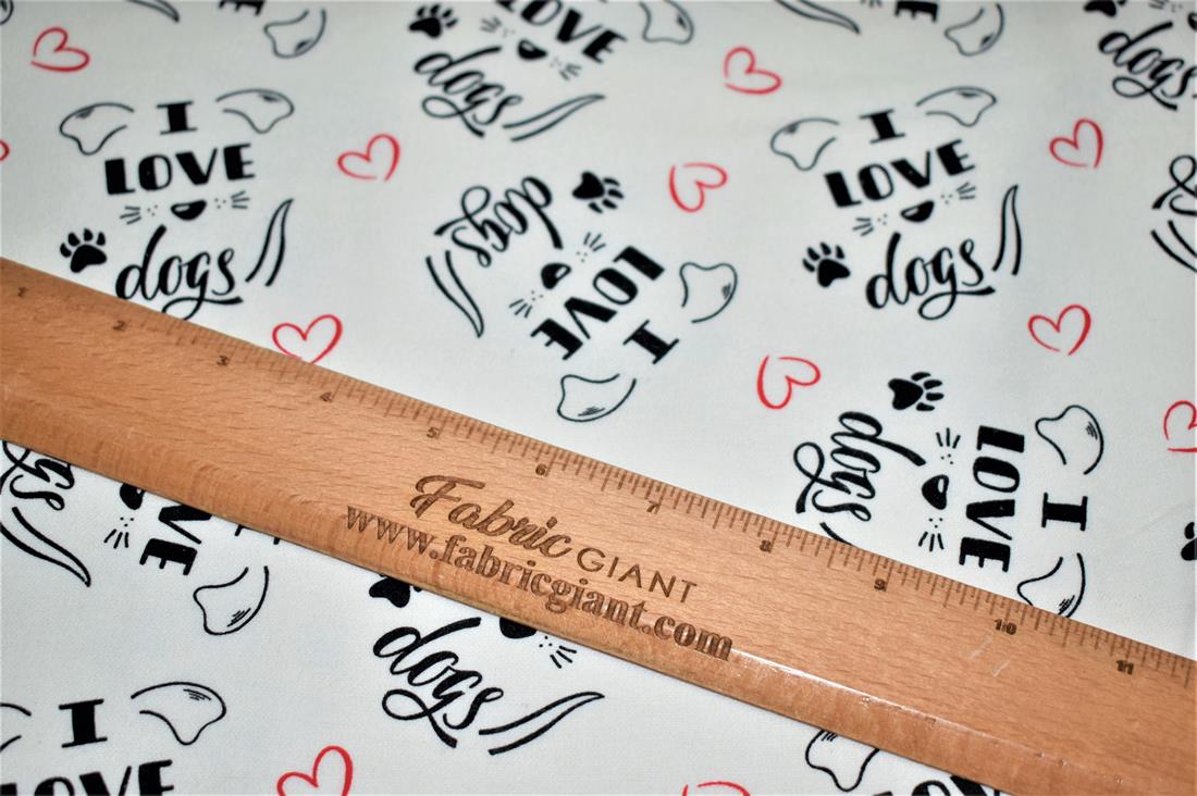 White Love Dogs Printed 100% Brushed Flannel Cotton Fabric