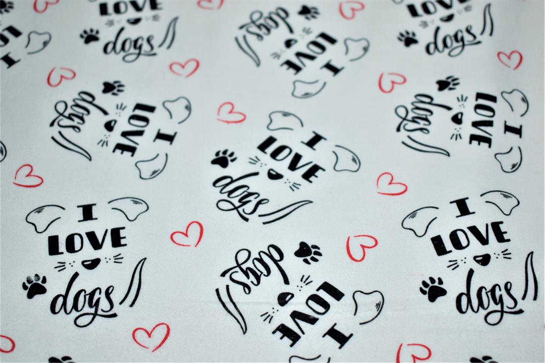 White Love Dogs Printed 100% Brushed Flannel Cotton Fabric