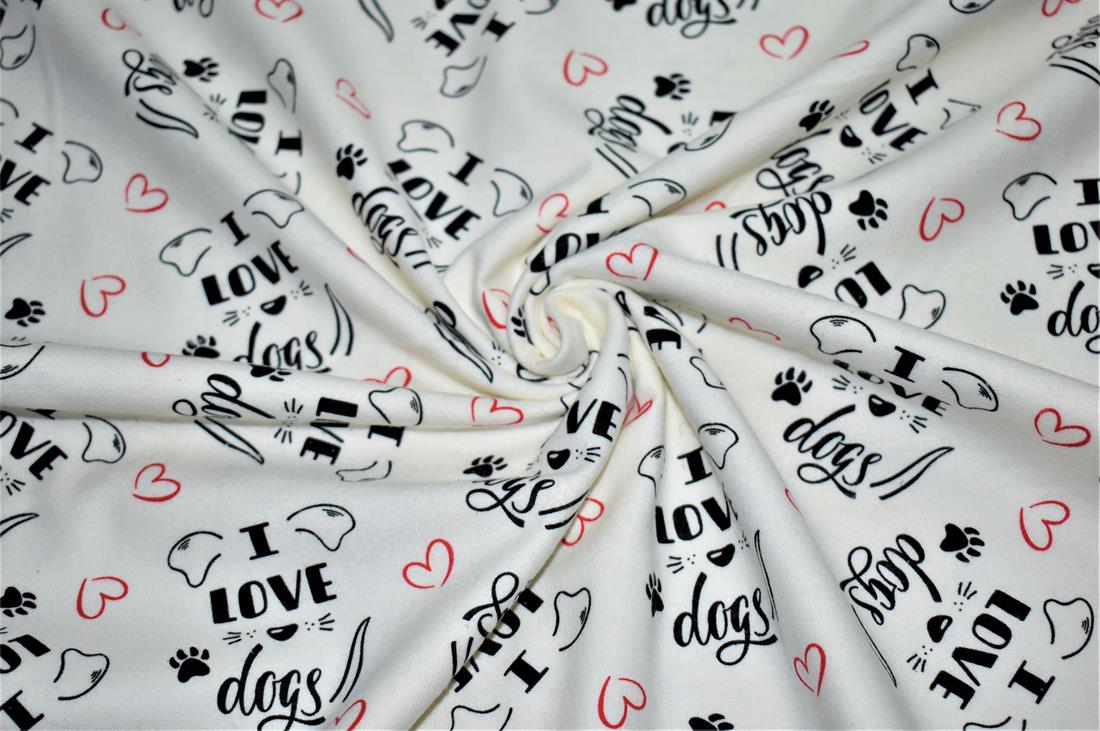 White Love Dogs Printed 100% Brushed Flannel Cotton Fabric