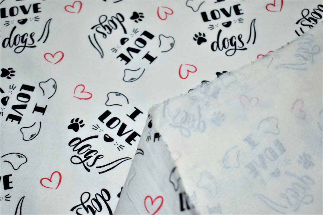 White Love Dogs Printed 100% Brushed Flannel Cotton Fabric
