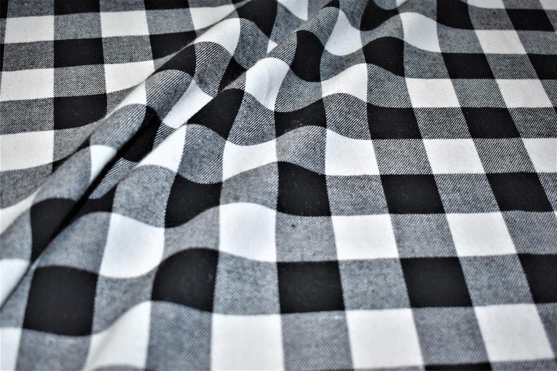 Black & White Tartan Printed Brushed Flannel Cotton Fabric