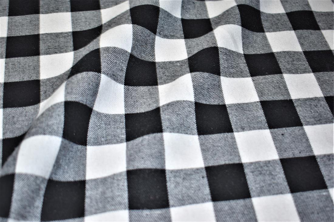 Black & White Tartan Printed Brushed Flannel Cotton Fabric