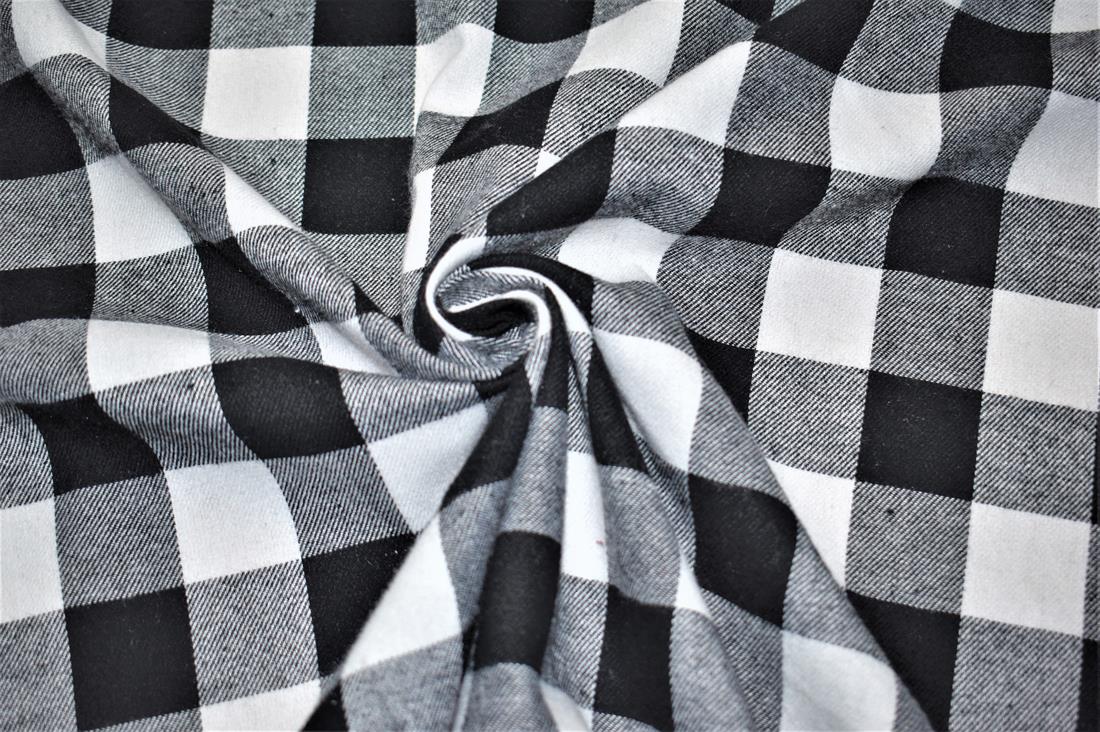 Black & White Tartan Printed Brushed Flannel Cotton Fabric