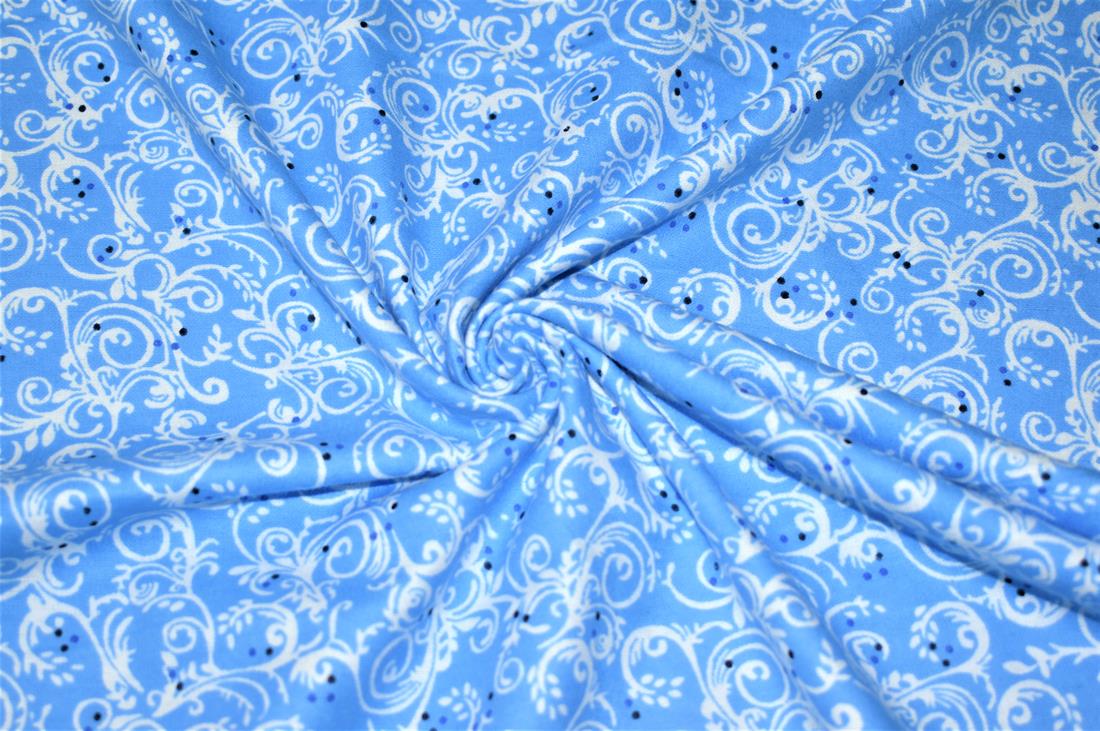 Blue Printed Premium 100% Brushed Flannel Cotton Fabric