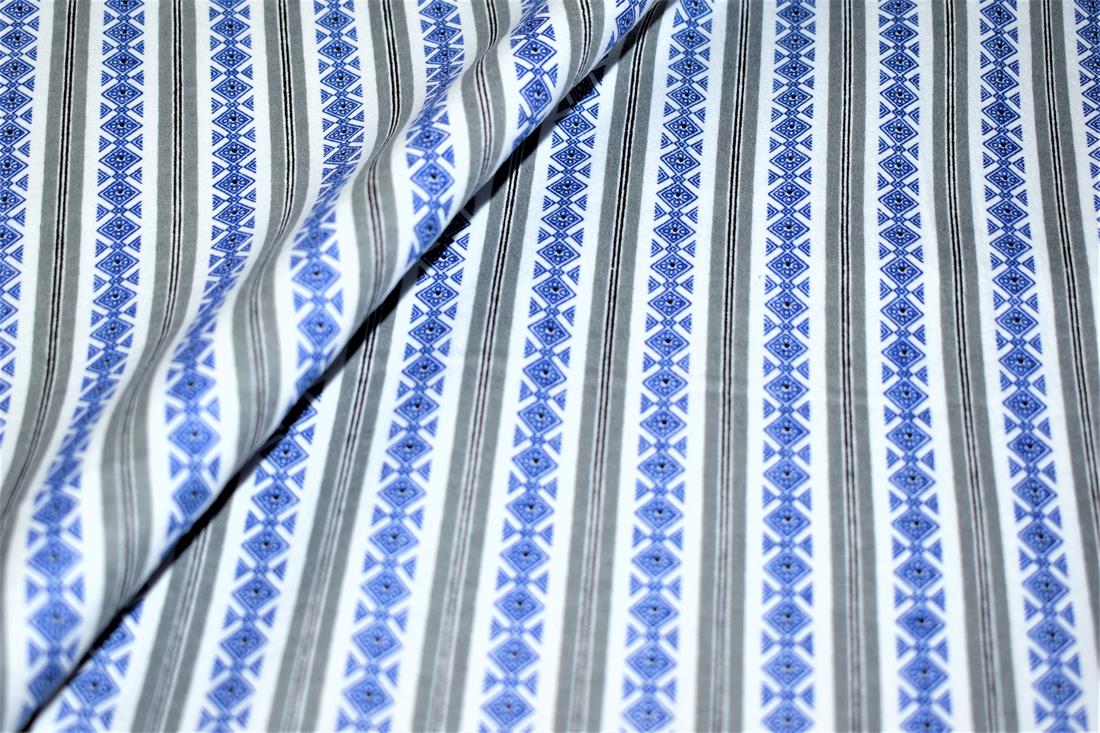Blue & Grey Printed 100% Brushed Flannel Cotton Fabric