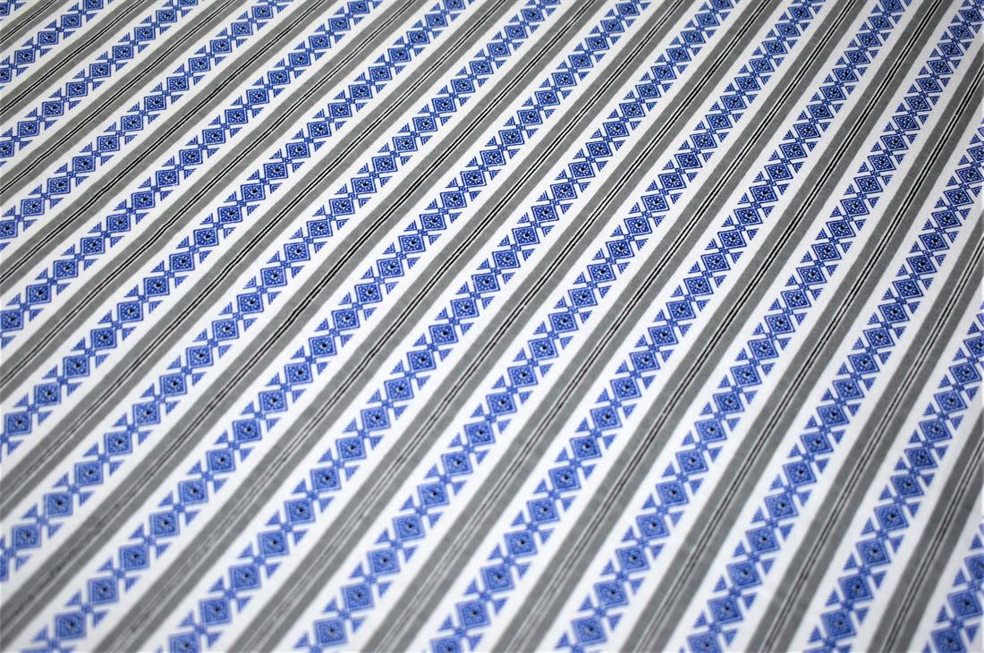 Blue & Grey Printed 100% Brushed Flannel Cotton Fabric