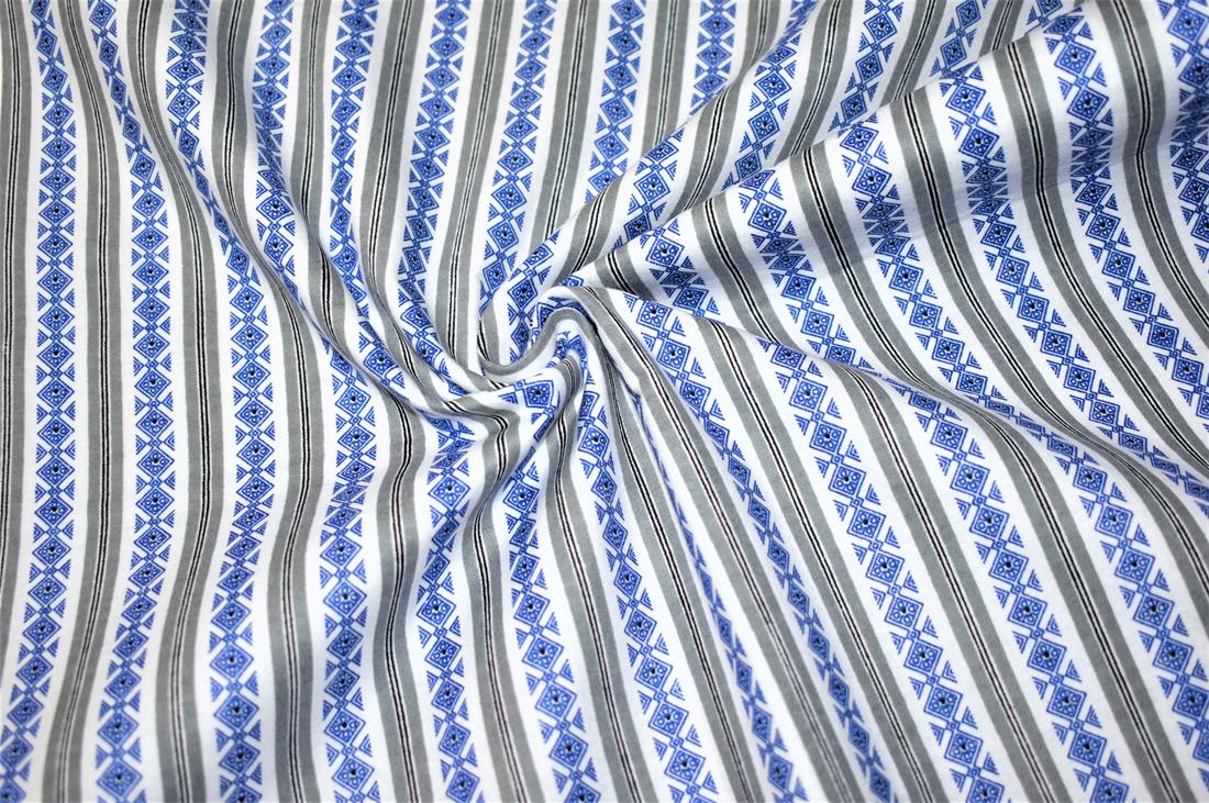 Blue & Grey Printed 100% Brushed Flannel Cotton Fabric