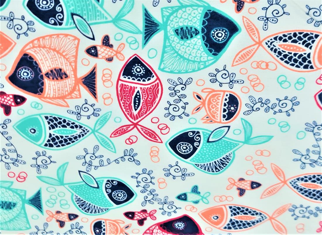 White & Mint Printed Brushed Cotton Fabric