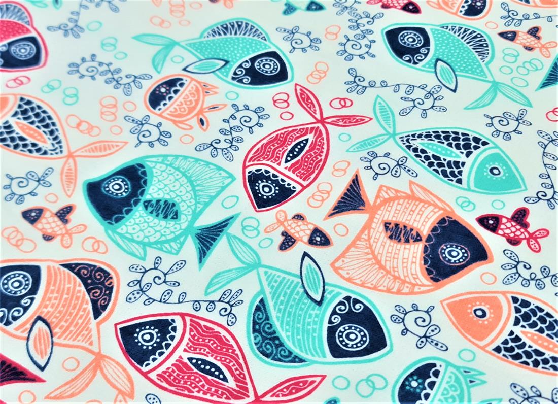 White & Mint Printed Brushed Cotton Fabric