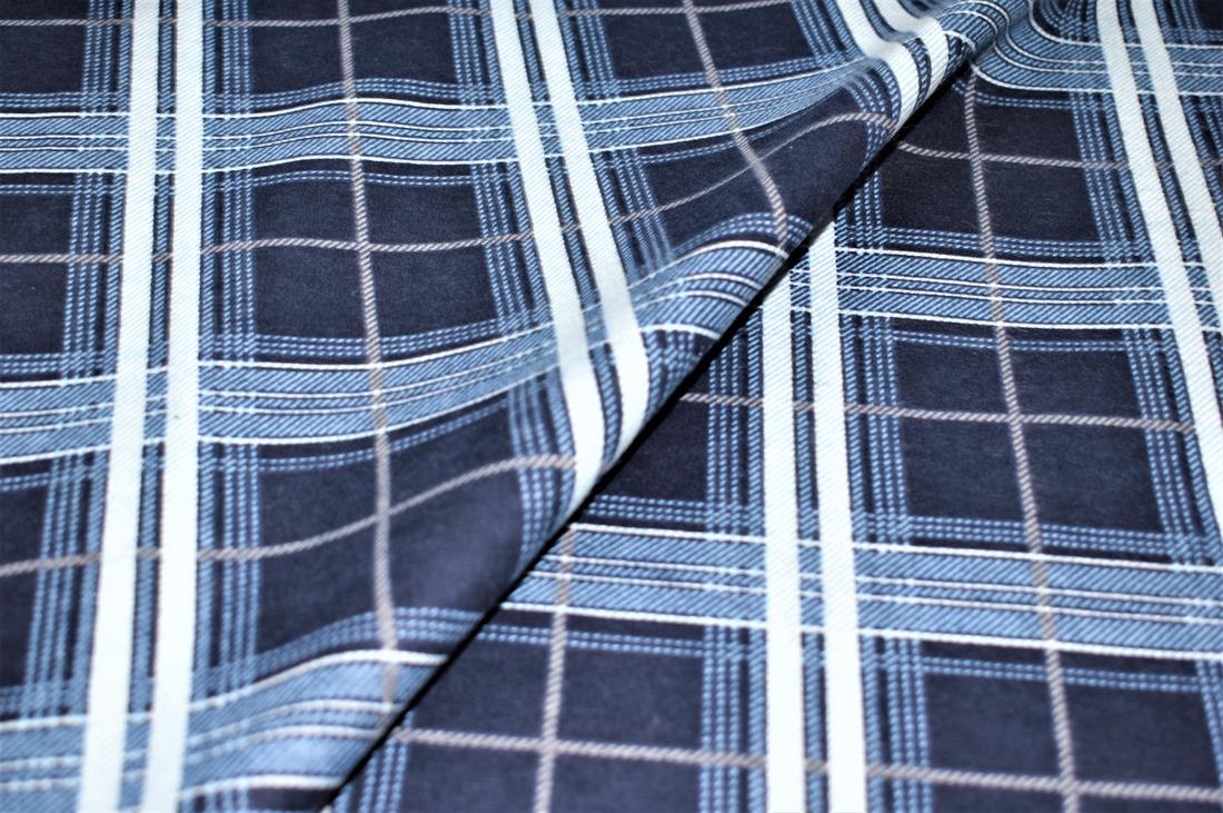 Navy Blue Printed 100% Brushed Flannel Cotton Fabric