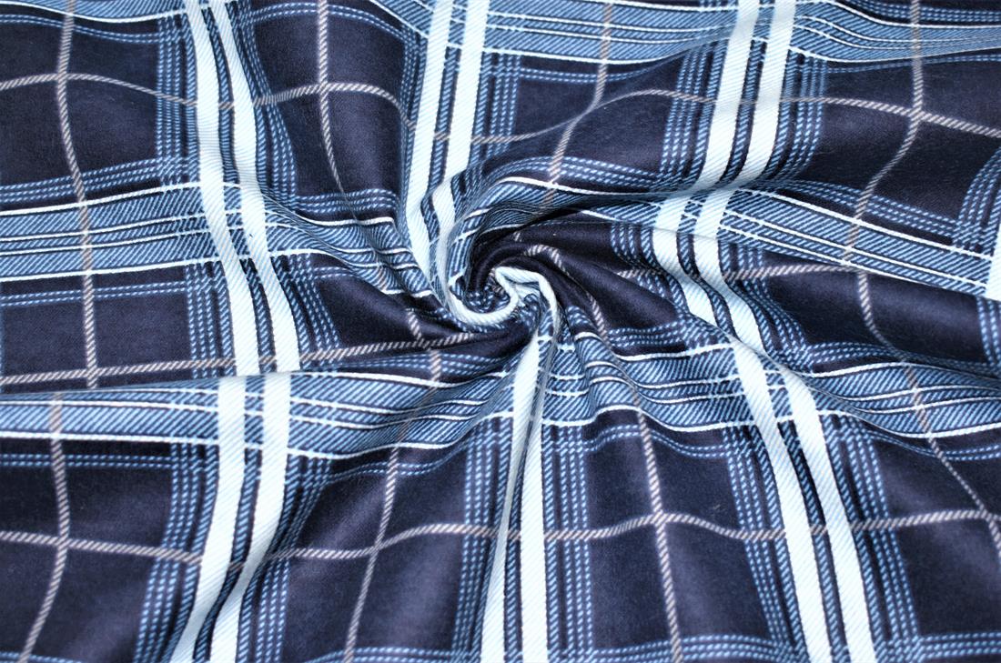 Navy Blue Printed 100% Brushed Flannel Cotton Fabric