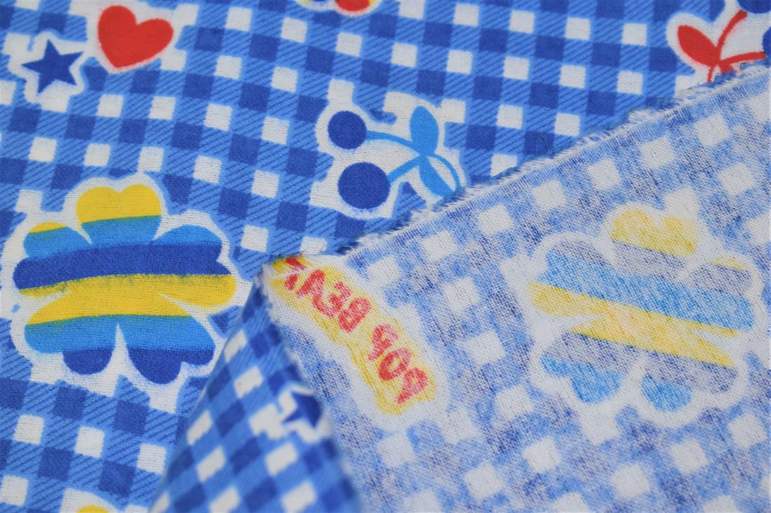 Blue Brushed Flannel 100% Cotton Printed Fabric