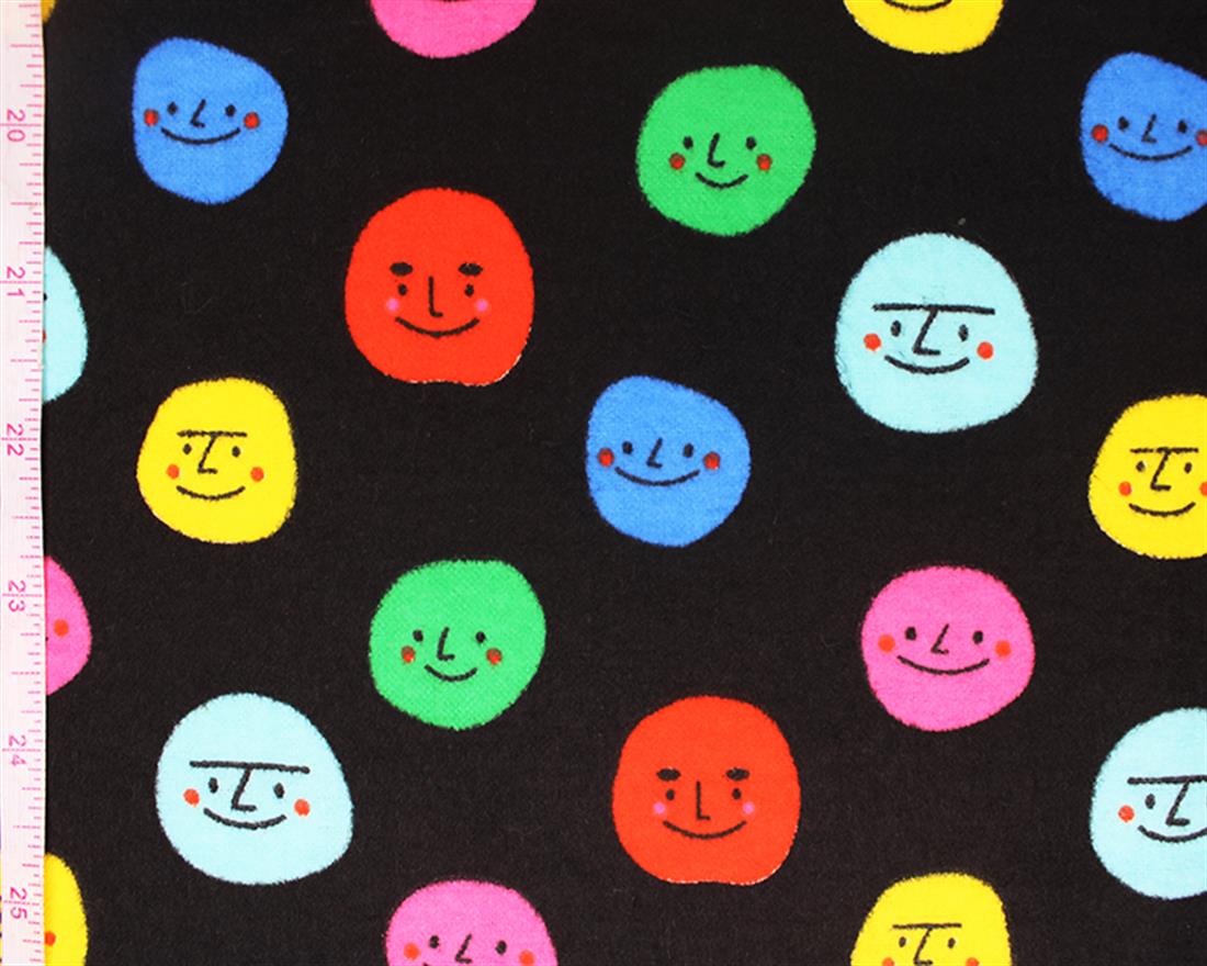 Smiley Faces Winceyette Traditionally Printed Brushed Cotton Fabric