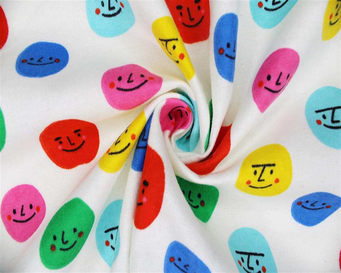 Smiley Faces Winceyette Traditionally Printed Brushed Cotton Fabric