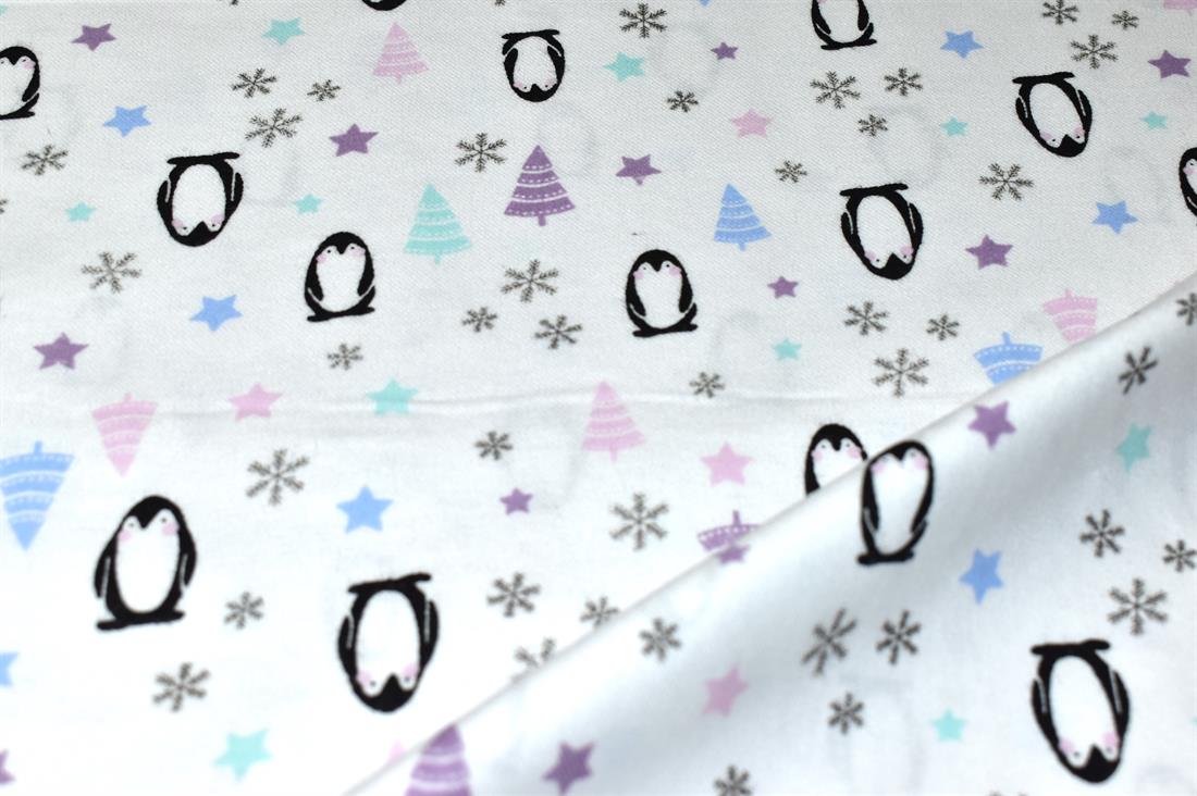 White Pinguin Printed Soft Brushed Flannel Winceyette 100% Cotton…