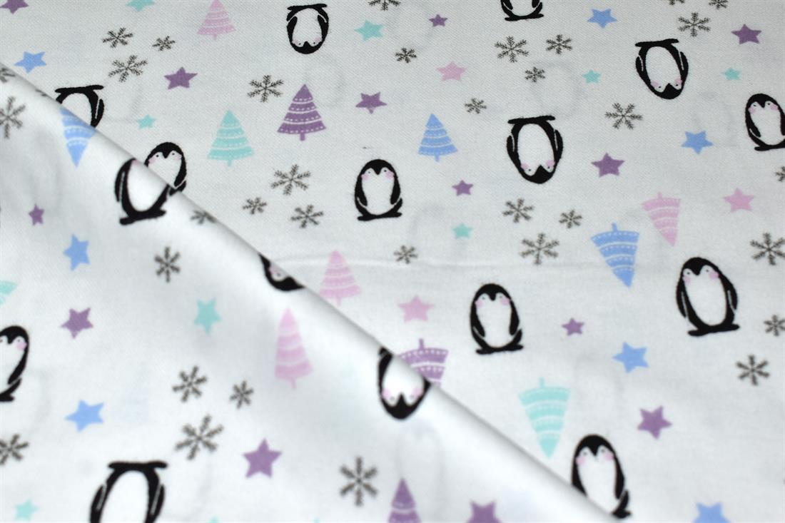 White Pinguin Printed Soft Brushed Flannel Winceyette 100% Cotton…