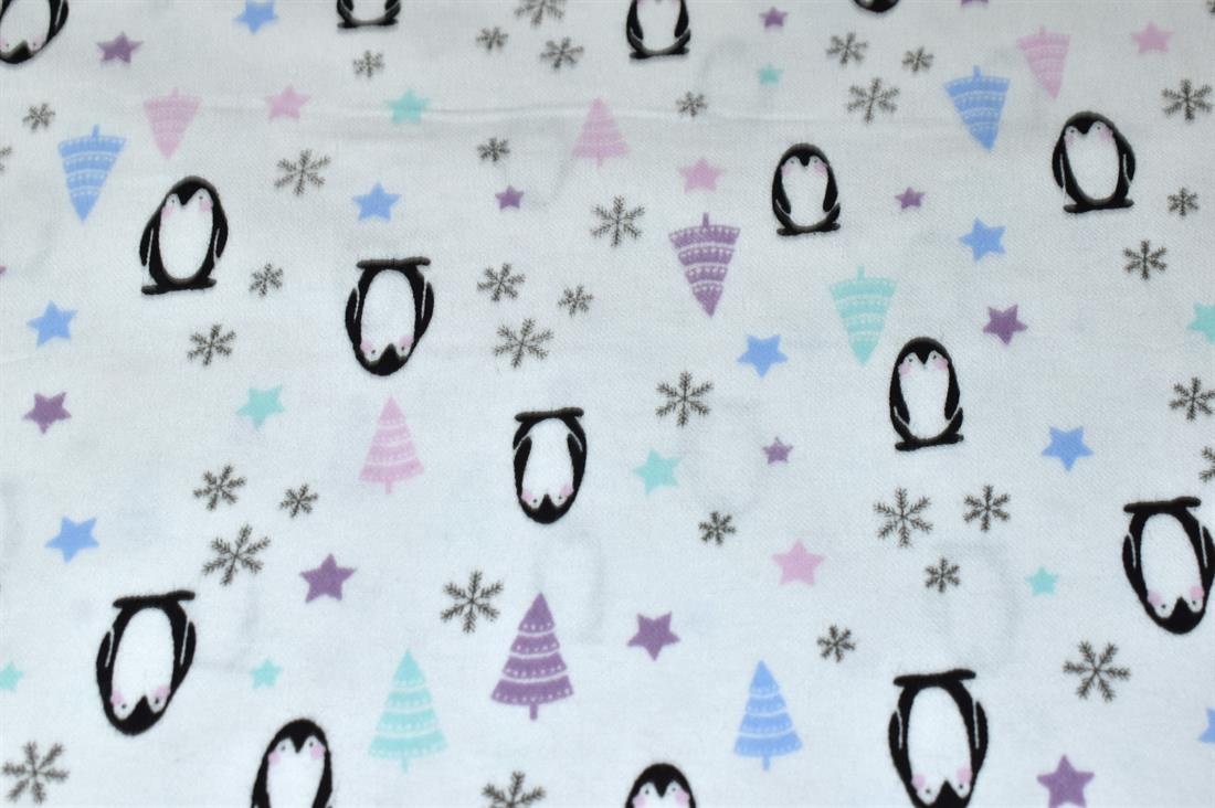 White Pinguin Printed Soft Brushed Flannel Winceyette 100% Cotton…