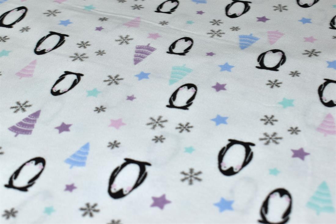 White Pinguin Printed Soft Brushed Flannel Winceyette 100% Cotton…