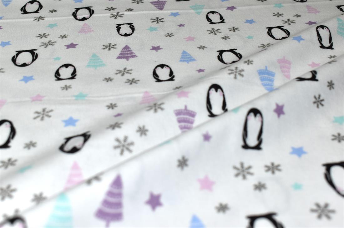 White Pinguin Printed Soft Brushed Flannel Winceyette 100% Cotton…