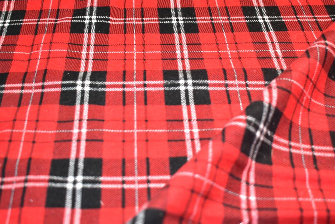 Red Tartan Check Printed Brushed Cotton Fabric