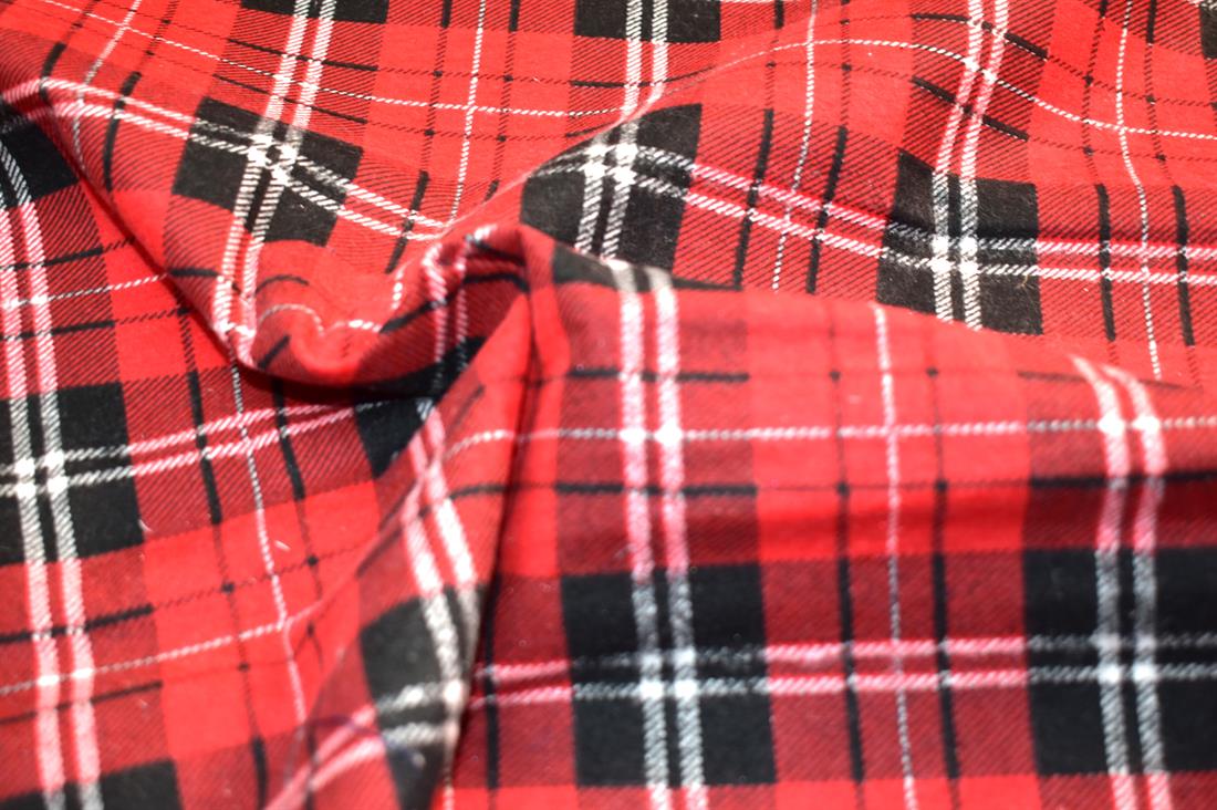 Red Tartan Check Printed Brushed Cotton Fabric