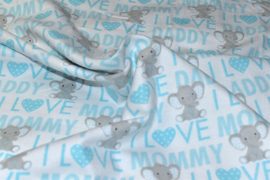 White & Blue Baby Elephants Printed Soft Brushed Flannel Winceyette…
