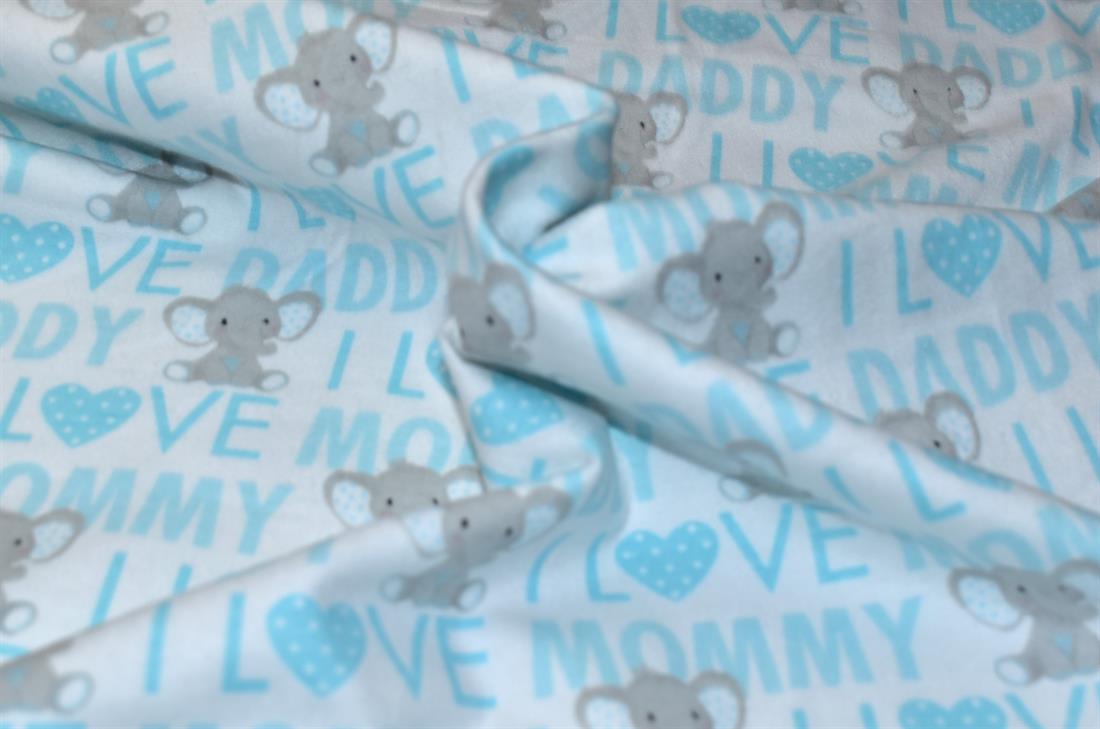 White & Blue Baby Elephants Printed Soft Brushed Flannel Winceyette…