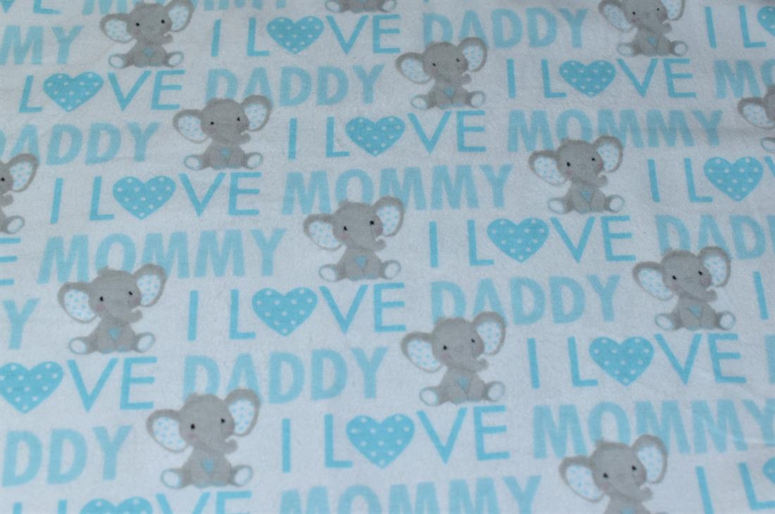 White & Blue Baby Elephants Printed Soft Brushed Flannel Winceyette…