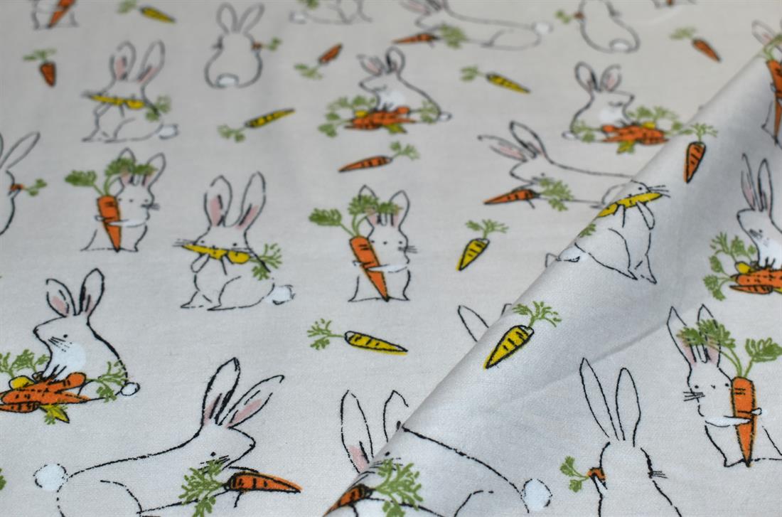 Cream Brushed Cotton Printed Fabric