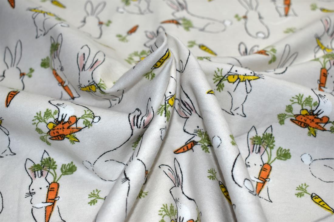 Cream Brushed Cotton Printed Fabric