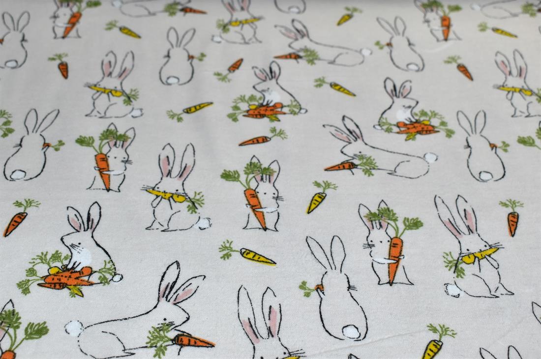 Cream Brushed Cotton Printed Fabric